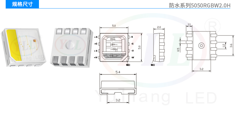 防水系列5050RGBW2.0H規(guī)格尺寸